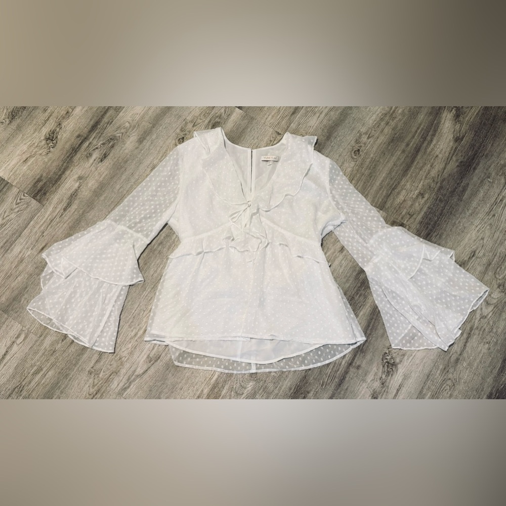 NEW YUMI KIM White Swiss Dot Flowy Paris Top / Blouse Size Large NEW - NWOT